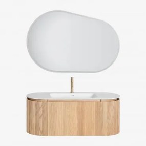 Conjunto De Móvel De Casa De Banho Suspenso Em Madeira Com Lavatório Integrado Carsone Madeira Natural & Sem Unidade Auxiliar & Oval Led E Anti-embaci