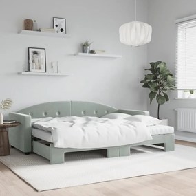 Sofá-cama c/ gavetão e colchões 80x200 cm veludo cinzento-claro