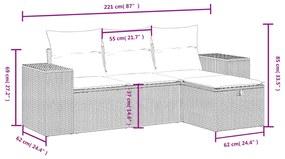 4 pcs conjunto de sofás para jardim c/ almofadões vime PE bege