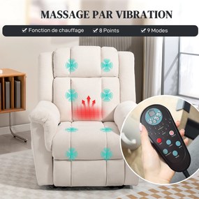 Poltrona relaxante elétrica com massagem e aquecimento, poltrona reclinável, encosto ajustável manualmente, 85 x 91 x 104 cm, bege