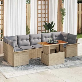 vidaXL Conjunto de Sofá de 8 Peças para Jardim com Almofadas Bege em Polirattan Acácia