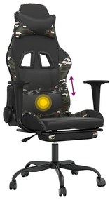 Cadeira gaming massagens apoio pés couro artif preto/camuflagem