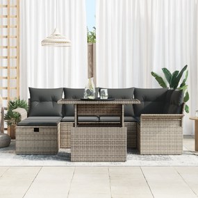 Conjunto de Sofá de Jardim de 7 Peças com Almofadas Cinzento Rattan Po