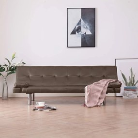 Sofá-cama com 2 almofadas couro artificial castanho