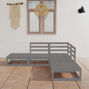 vidaXL 5 pcs conjunto lounge de jardim pinho maciço cinzento