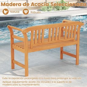Banco jardim exterior em madeira de acácia para 2 pessoas com encosto e braços rayados, capacidade para 360 kg, para alpendre, pátio, relvado ou pisci