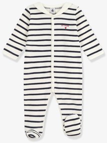 Pijama unissexo em veludo estampado às riscas PETIT BATEAU, para bebé marinho