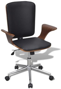 Cadeira escritório giratória madeira curvada e couro artificial