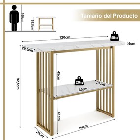 Consola de Entrada "LuxMarble" – Estilo Mármore com Estrutura Dourada