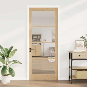 Porta Interior com Vidro "ORKDAL" 93x232x4 cm Madeira Sólida de Pinhei