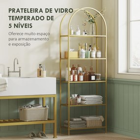 Estante de Vidro de 5 Níveis Estante de Arrumação Estrutura Arqueada Estante Estreita 60x30x175 cm Dourado