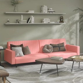 337654 vidaXL Sofá-cama de 2 lugares veludo rosa