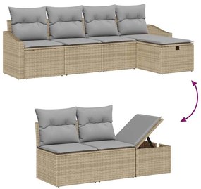 Conjunto de Sofás para Jardim com 6 Peças e Almofadas Bege de Rattan