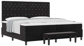 Cama Box Spring da com Colchão e Banco Preto 200x200 cm Veludo