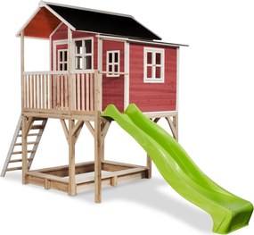 Casa de brincar infantil exterior para crianças Loft 750 em madeira com escorrega e caixa areia - Vermelha