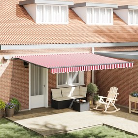 vidaXL Toldo Retrátil Manual com Listras Vermelhas e Brancas 450x300 cm