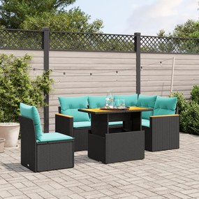 vidaXL 6 pcs conjunto de sofás p/ jardim c/ almofadões vime PE preto
