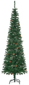 HOMCOM Árvore de Natal Artificial 195 cm Árvore de Natal com 556 Ramos Árvore de Natal Slim com 25 Pinhas Base Dobrável Ø54x195 cm Verde