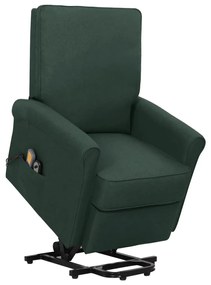 vidaXL Poltrona elevatória de massagens tecido verde-escuro
