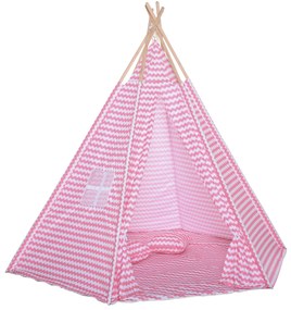 HOMCOM Tenda Infantil tipi infantil estilo indiano com janela para cobrir o piso e 2 almofadas Bolsa de transporte 200x200x170 cm Rosa