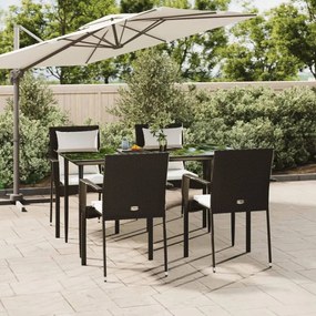 vidaXL 5 pcs conjunto de jantar p/ jardim c/ almofadões vime PE preto