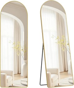 Espelho Pé de corpo inteiro de 160 x 50 cm com moldura arqueada em vidro temperado dourado