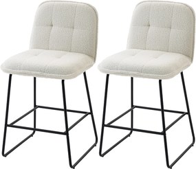 Conjunto de 2 bancos de bar, cadeiras de bar estofadas em tecido bouclé, assento extragrande com 66 cm de altura, cor creme