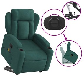 Poltrona reclinável elevatória de massagens tecido verde-escuro