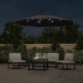 Guarda-sol cantilever c/ luzes LED e poste de aço 300 cm preto