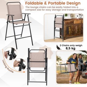 Conjunto de 2 bancos altos rebatíveis Jardim com estrutura metálica em tecido respirável e apoios para os braços Apoio para os pés para o pátio 53 x 6