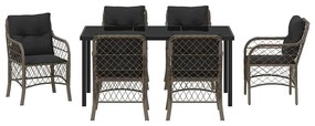 Conjunto de Jantar de Jardim com 7 Peças e Almofadas Cinza em Rattan S