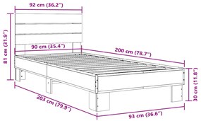 Estrutura de cama derivados de madeira/metal carvalho castanho