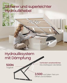 Estrutura de cama 160 x 200 cm (COLCHÃO NÃO INCLUIDO) com arrumação sob a cama; cabeceira em bege cappuccino