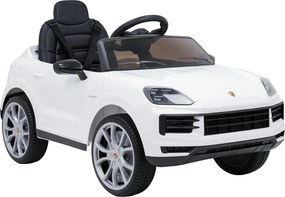 Carro elétrico para Crianças 2 a 5 anos 12V Porsche Cayenne, Rodas de espuma EVA, Controlo Remoto, assento Couro ecológico preto Branco