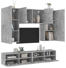 vidaXL 5 pcs móveis de parede p/ TV derivados de madeira cinza cimento