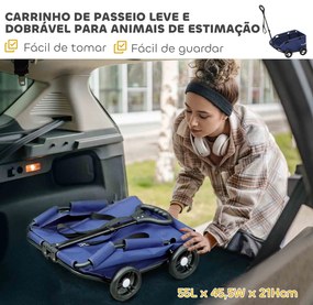 Carrinho para Cães Dobrável Carrinho para Cães Miniatura com Barra de Empurre Ajustável Desenho Aberto 53x45x28 cm Azul Escuro