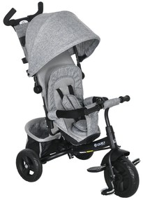 HOMCOM Triciclo Bebés 2 em 1 +12 Meses Capota Dobrável Guiador Telescópico Removível Bolsa Porta-garrafas 95x50x106 cm Cinza | Aosom Portugal