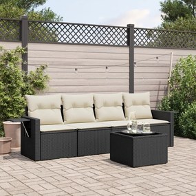 5 pcs conjunto sofás de jardim com almofadões vime PE preto