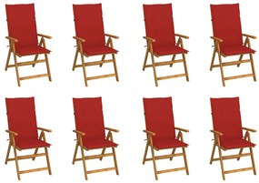 Cadeiras de jardim dobráveis c/ almofadões 8 pcs acácia maciça