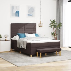vidaXL Cama Box Spring com Colchão e Banco Marrom Escuro 140x190 cm Tecido