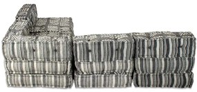 Pufe modular de 4 lugares tecido cinzento às riscas