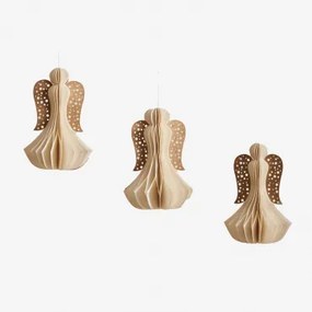 Pack De 3 Enfeites De Natal Em Papel Ceriba Beige Creme - Sklum