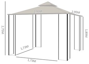 Outsunny Gazebo de jardim 3x3m com 4 cortinas laterais com zíper e tel