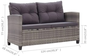 3 pcs conjunto jantar p/ jardim c/ almofadões vime PE cinzento