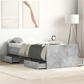 Estrutura de cama c/ painéis de cabeceira e pés cinza cimento