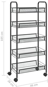Carrinho de cozinha com 5 prateleiras ferro 46x26x105 cm preto