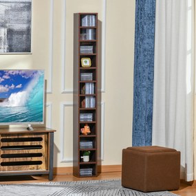 Organizadores para CD e DVD, estante vertical, móvel de arrumação com 12 compartimentos, capacidade máxima de 204 CD, 21 x 20 x 175 cm, castanho