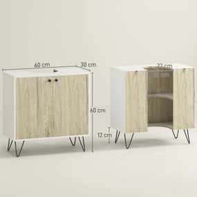 Móvel para lavatório (NÃO INCLUIDO), móvel de casa de banho com 2 portas, pés em aço, 60 x 30 x 60 cm, branco e madeira natural
