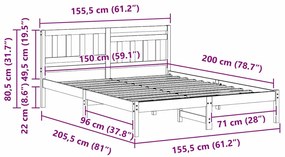 Estrutura da Cama com cabeceira Castanho-mel 150 x 200 cm