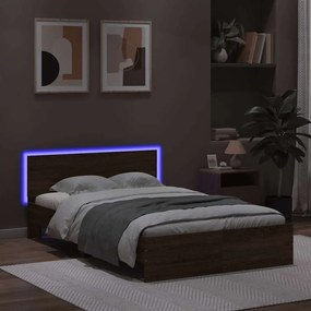 Estrutura cama cabeceira/luzes LED 120x190cm carvalho castanho